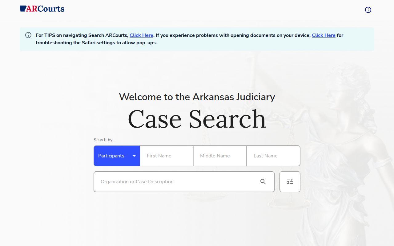 Washington County court docket Search ARCourts interface