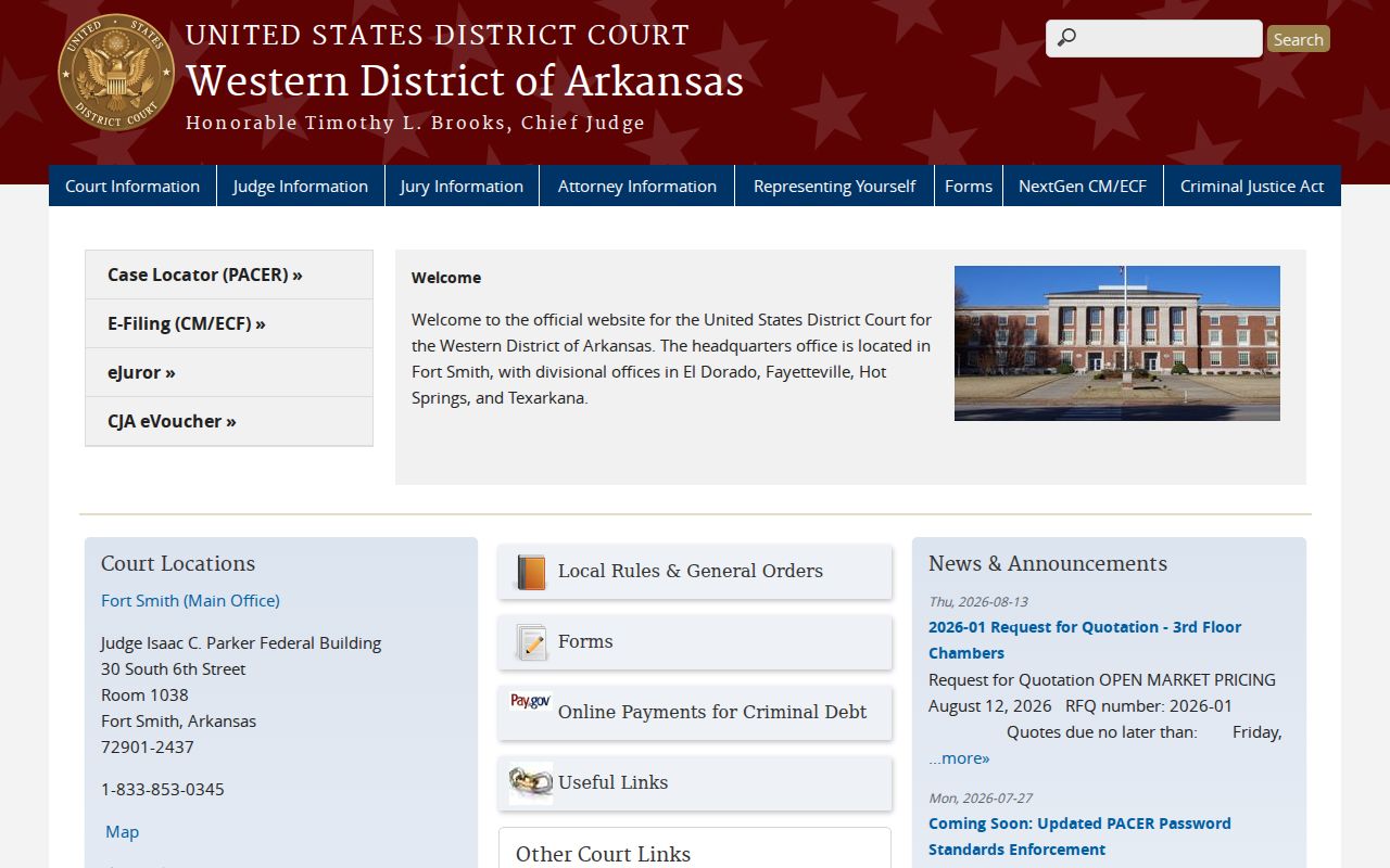 Western District of Arkansas court records for Washington County
