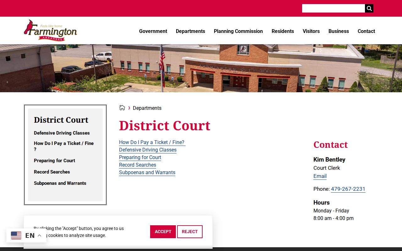 Official Farmington District Court department and contact page