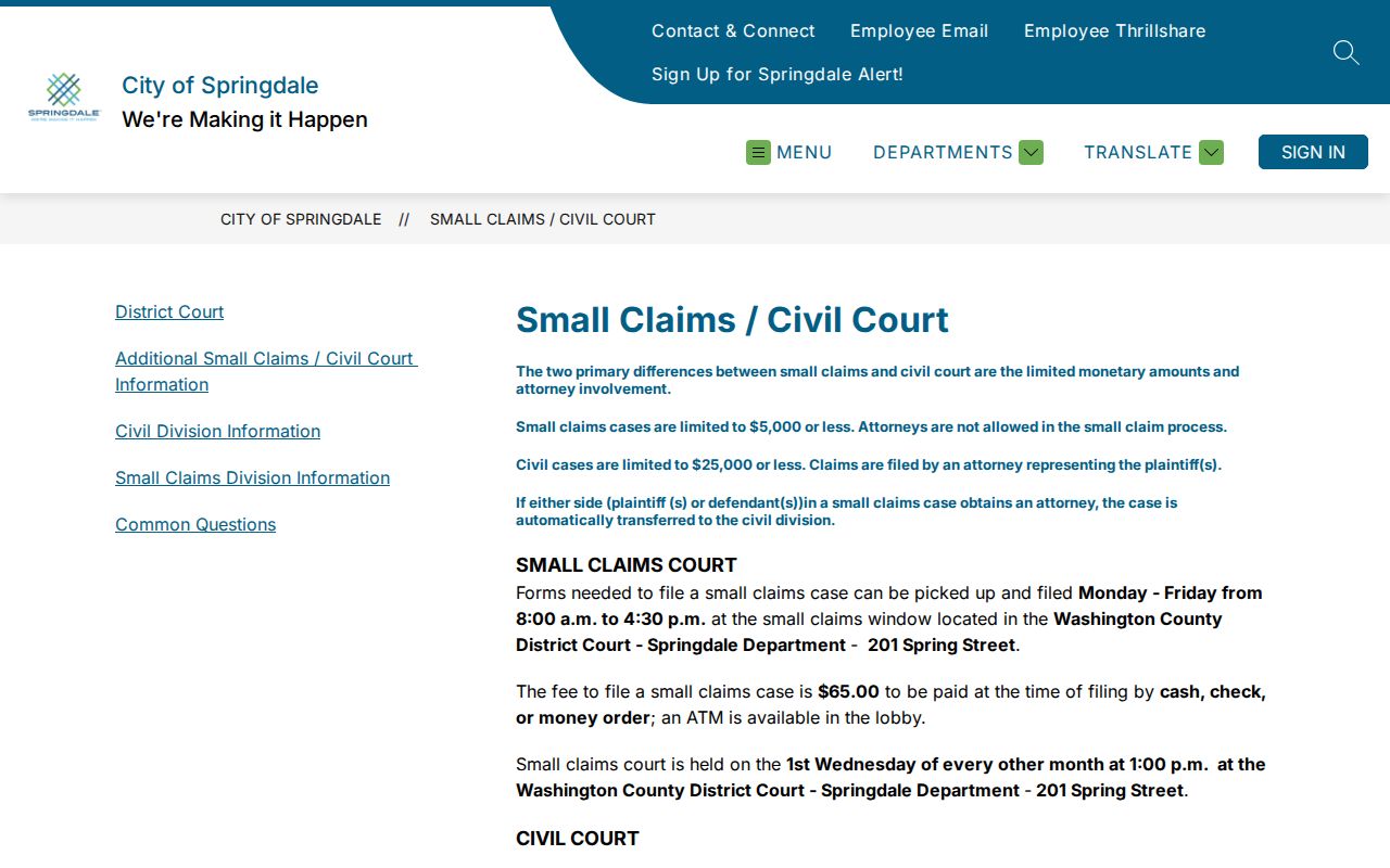 Springdale court docket civil and small-claims schedule