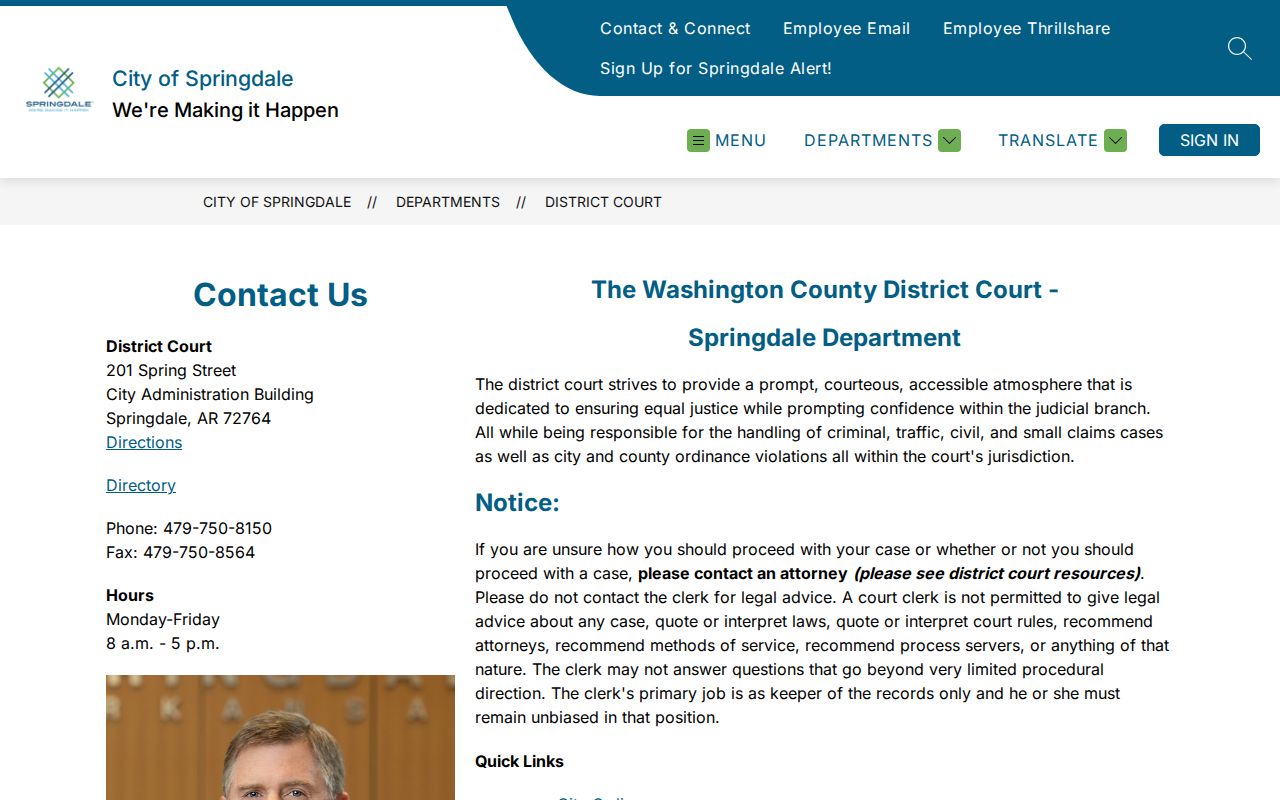 Springdale court docket department in the City Administration Building